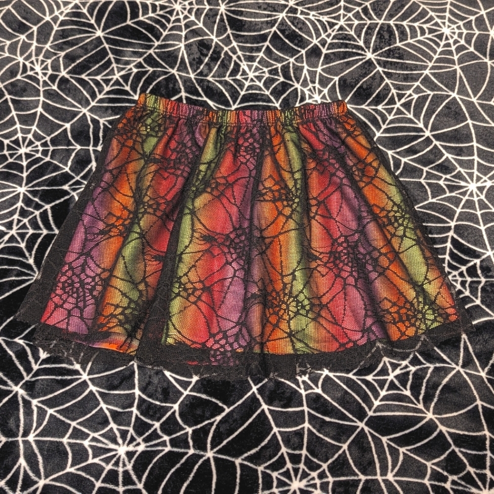 Girl's Rainbow Spiderweb Lace Halloween Skirt